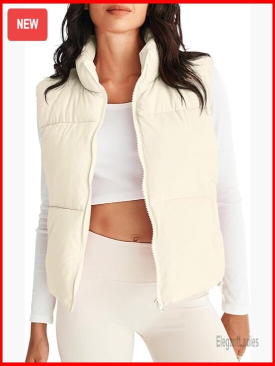 Jackets & Blazers - Women's Lightweight Puffer Vest, Sleeveless Quilted Zip Up Coat for Fall Winter
